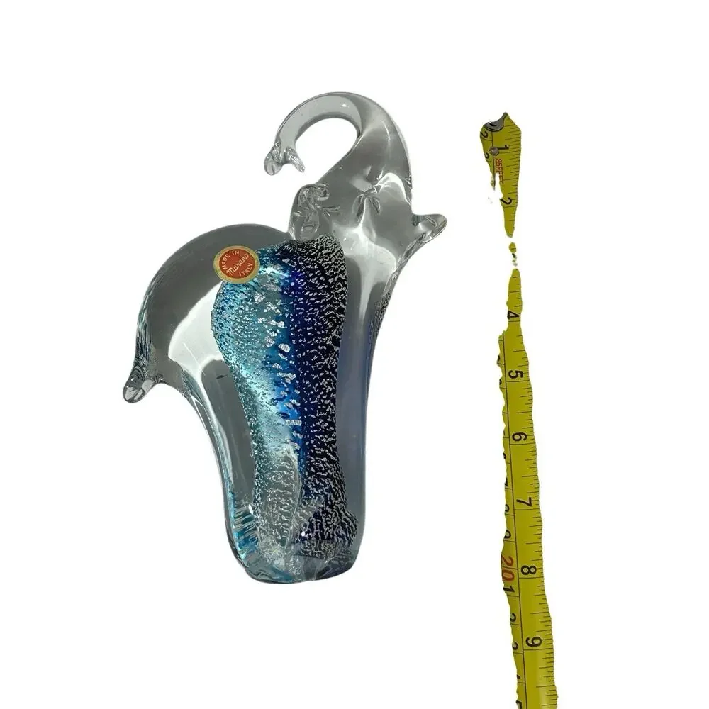 Murano Glass Elephant Figurines Collectibles Clear w/Blue Inner Abstract Italy